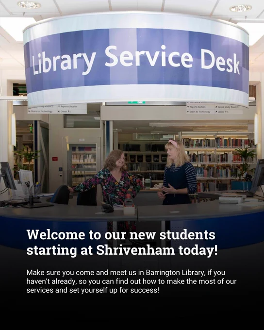 Text as per the post. Image shows two members of staff standing behind the Barrington Library Service Desk.