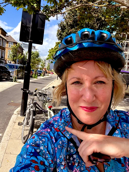 Me pointing at the cycle lane
