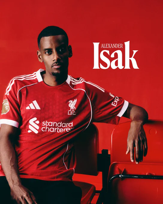 New signing graphic for Alexander Isak as he is confirmed as a Liverpool player.