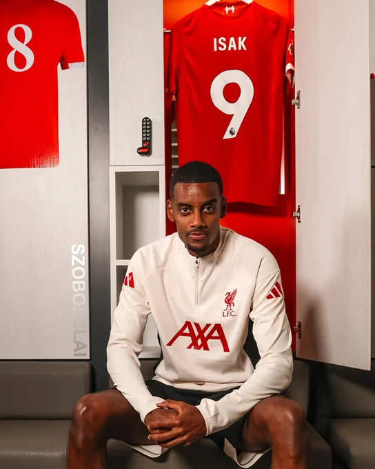 Photography as Alexander Isak is announced as a Liverpool player.