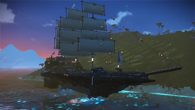 space pirate ship landed in a body of water