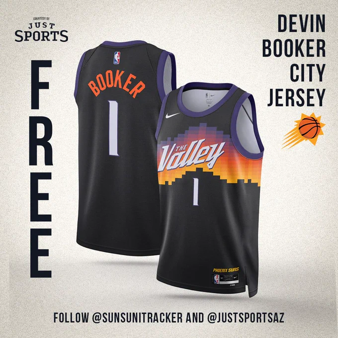 Free Devin Booker City Edition jersey from Suns Uni Tracker and Just Sports.