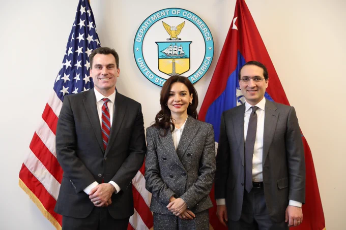 From L to R: Under Secretary William Kimmitt, Albania\u2019s Foreign Minister Elisa Spiropali,  Under Secretary Jeffrey Kessler 
