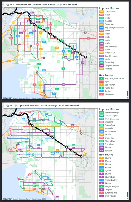 North-south and east-west coverage maps

※There is an additional express route concept in the report

Movement Network Southeast: Surrey's Transit Future
https://movementyvr.ca/release-transit-advocates-unveil-their-vision-for-better-transit-in-surrey/