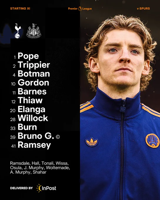 Newcastle United v Spurs: Pope, Trippier, Botman, Gordon, Barnes, Thiaw, Elanga, Willock, Burn, Bruno G., Ramsey