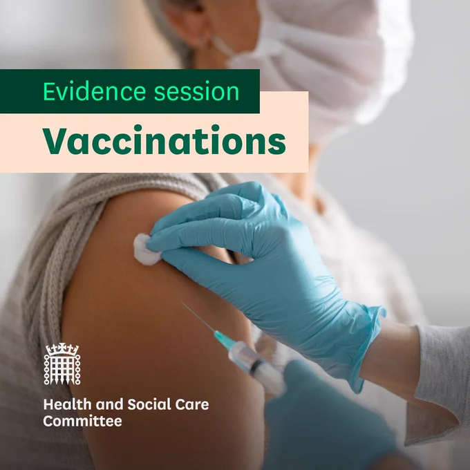An image of a nurse injecting a needle into a patient's arm, with text that reads ' Vaccination'.
