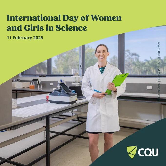 Person standing in a science lab with the words international day of women and girls in science 11 February 2026