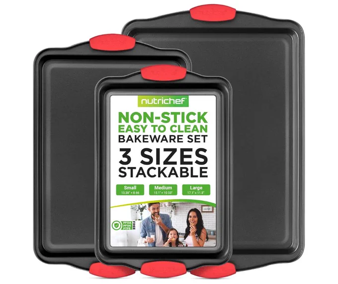 Bake smarter with NutriChef’s 3-Piece Nonstick Oven Baking Pans. Durable steel, easy release, and sleek style that fits every home.

Perfect results, every bake!
