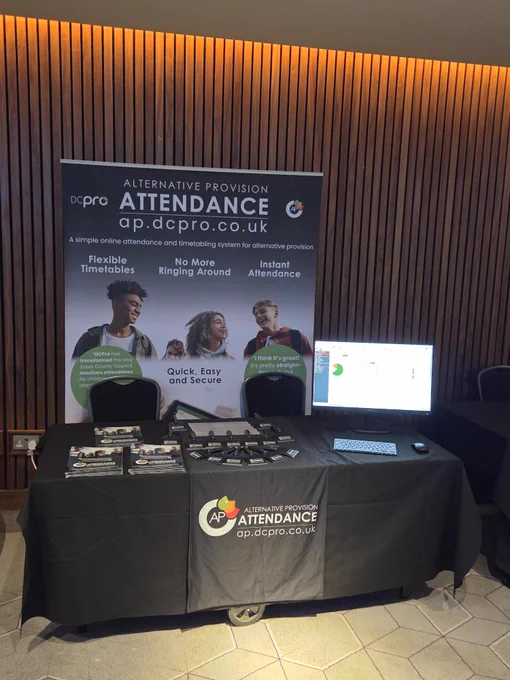 The DCPro Alternative Provision Attendance booth at Westminster Insight's Alternative Provision Conference in Newcastle.