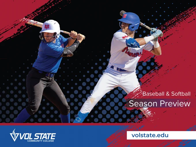A male and female batter are ready for game-time action. 
Baseball and Softball Season Preview for Vol State.