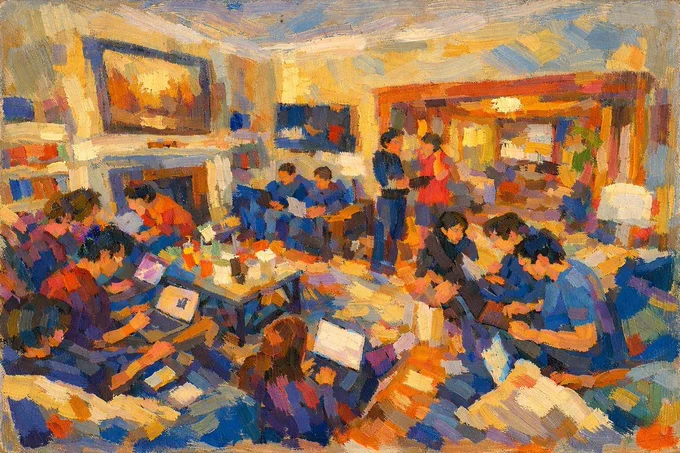 offsite photo converted into painting with large brush strokes