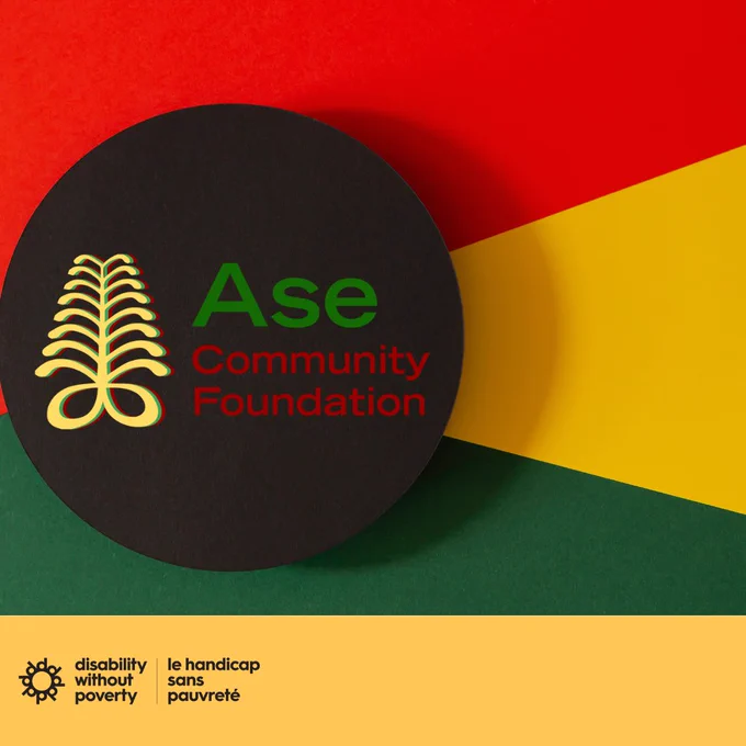 Interlocking red, yellow and green triangles. Black circle with ASE Community Foundation logo in the middle on the left.