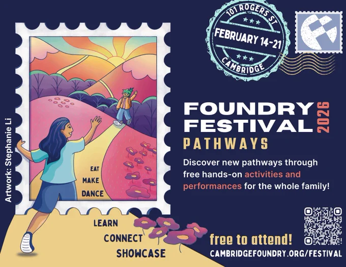 foundry festival graphic with illustration of kids on an adventure