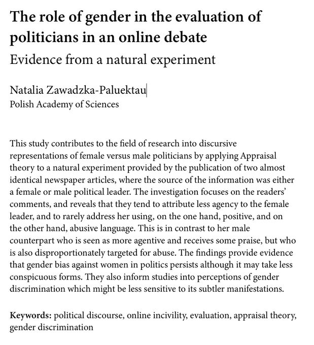 Article: The role of gender in the evaluation of politicians in an online debate