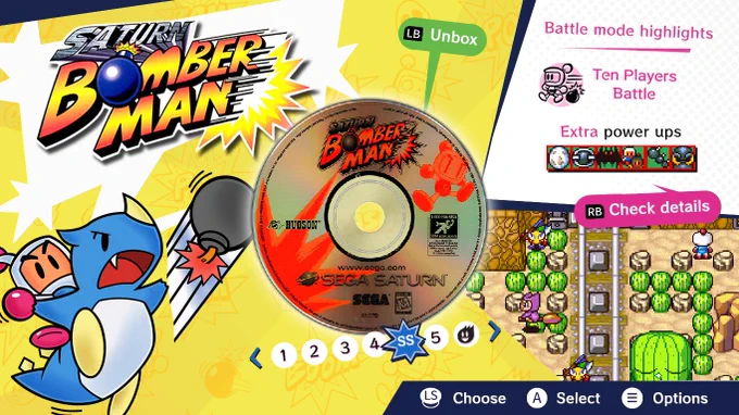 A mock-up made by me of the "Super Bomberman Collection" game picturing an extra menu dedicated to the SEGA Saturn game "Saturn Bomberman" which was not included in the collection officially