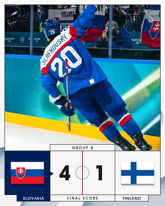 Final score: Slovakia defeats Finland 4-1 in Group B action.