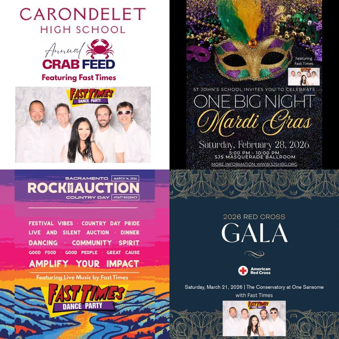 Fast Times will be performing at 4 great fundraiser events coming up. 3 events for schools & one event for the Red Cross. We would love to see you there.
For Info: https://fasttimesrocks.com/
Fast Times Links:
http://www.fasttimesrocks.com/
http://www.facebook.com/FastTimesRocks
https://www.instagram.com/fasttimesrocks/
http://twitter.com/fasttimes80s
http://www.youtube.com/fasttimes80s
http://www.linkedin.com/company/fast-times
https://www.threads.net/@fasttimesrocks
https://bsky.app/profile/fasttimesrocks.bsky.social
http://www.fasttimes80s.com/

#FastTimes #FastTimes80s #FastTimesBand #FastTimesRocks #FastTimesDanceParty #FastTimesLive
