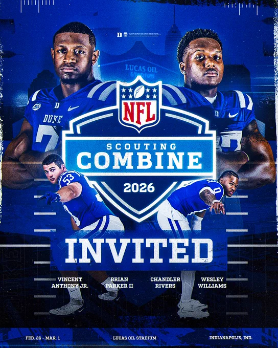Vincent Anthony Jr, Brian Parker, Chandler Rivers and Wesley Williams were invited to the 2026 N F L Scouting Combine.