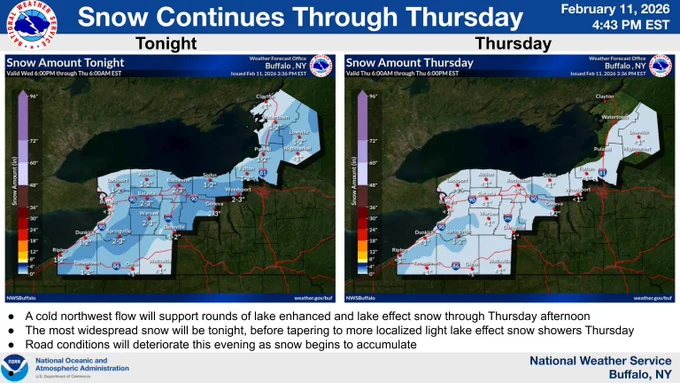 Forecast snowfall maps for tonight and Thursday