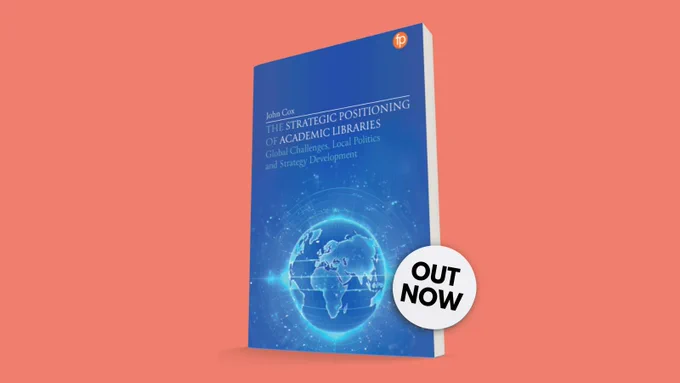The cover of 'The Strategic Positioning of Academic Libraries' by John Cox on an orange background.