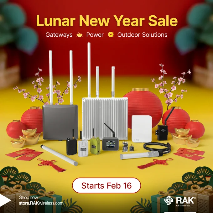 RAKwireless Lunar New Year Sale starts Feb 16: 10% storewide, 15% Meshtastic (WisMesh Tag excluded), plus $50 on $400 .