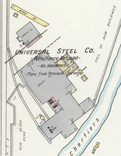 Detail from plate 7 of a Sanborn Fire Insurance Map from Bridgeville, Allegheny County, Pennsylvania. 