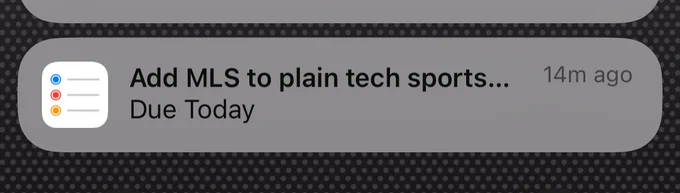 iPhone notification that reads: “Add MLS to plain tech sports”