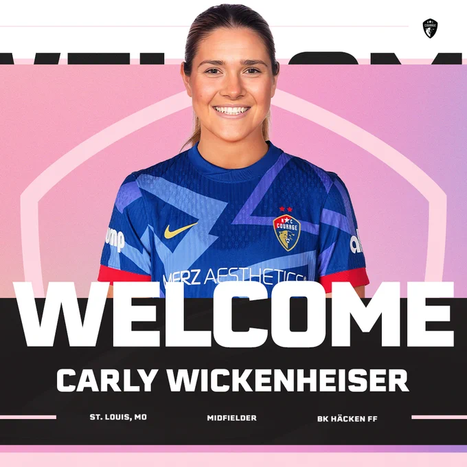 Welcome Carly Wickenheiser graphic with a headshot of her against a pink background