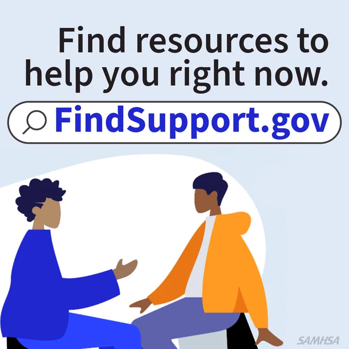 Two animated characters talking with text reading: Find resources to help you right now. FindSupport.gov