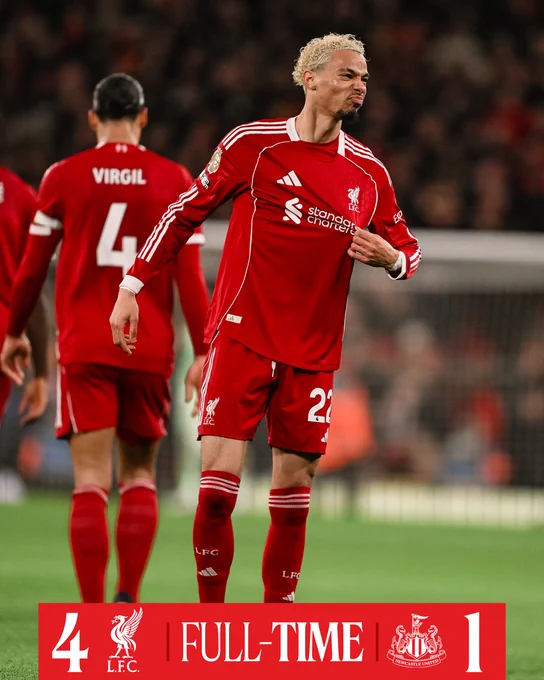 Full-time: Liverpool 4-1 Newcastle.