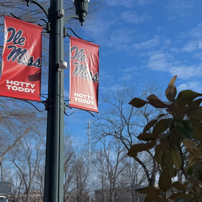Ole Miss Banners on light poll