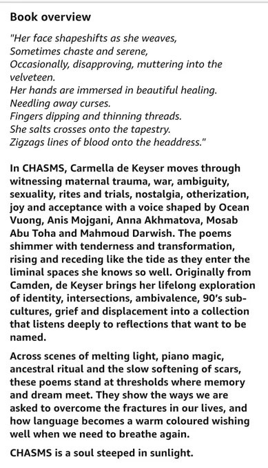Chasms by Carmella de Keyser, an editorial preview.