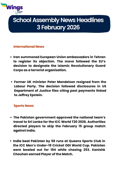 International and Sports News 3 February 2026