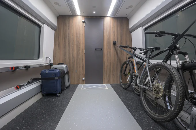 A photograph of the luggage and cycle storage  on the Class 897 fleet.