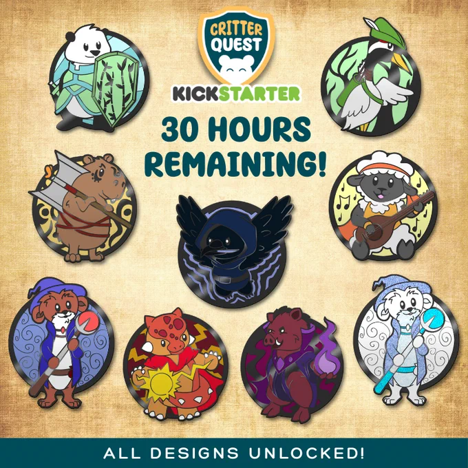 all of the pins that you can get in the critter quest kickstarter