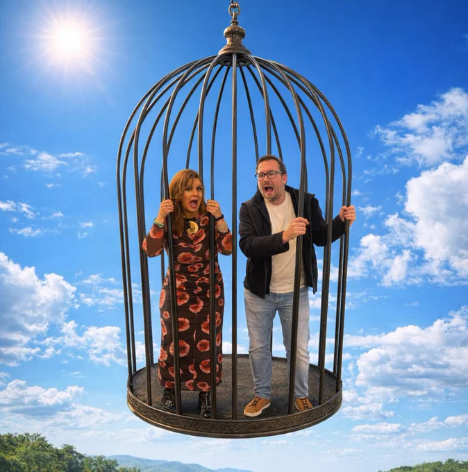 Henk and Dona in a flying jail