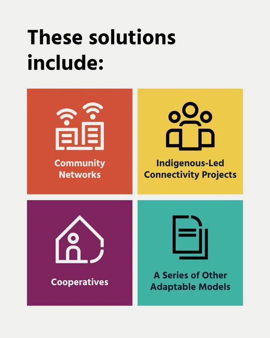 These solutions include community networks, Indigenous-led connectivity projects, cooperatives, and a series of other adaptable models. 