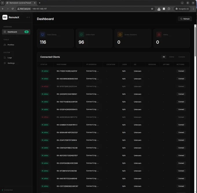 RemoteX RAT admin panel