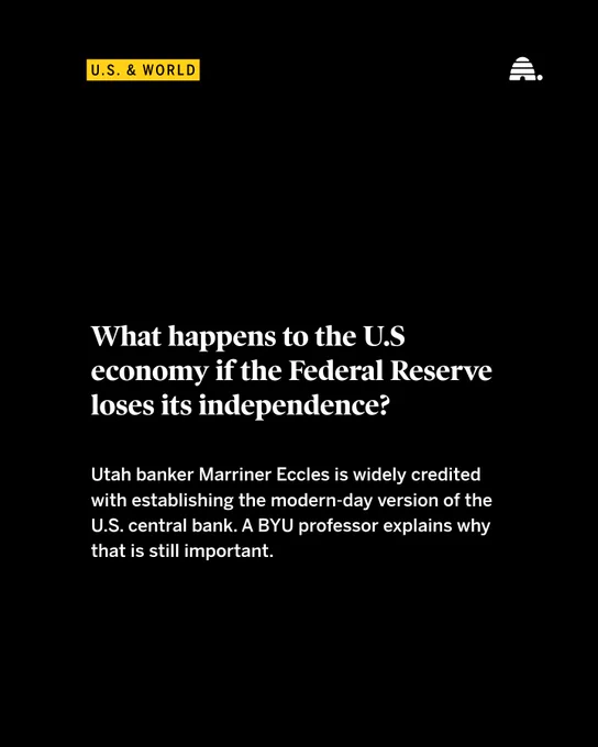 What happens to the U.S economy if the Federal Reserve loses its independence?
Utah banker Marriner Eccles is widely credited with establishing the modern-day version of the U.S. central bank. A BYU professor explains why that is still important.