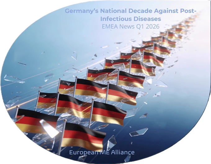 Germany has launched the National Decade Against Post Infectious Diseases (2026–2036) - EMEA comment. Image of German flags smasjing through glass going upwards (IiMER)