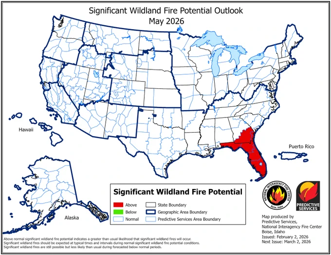 Significant Wildland Fire Potential Outlook May 2026. 