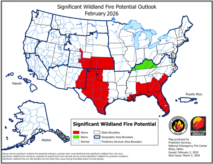 Significant Wildland Fire Potential Outlook February 2026. 