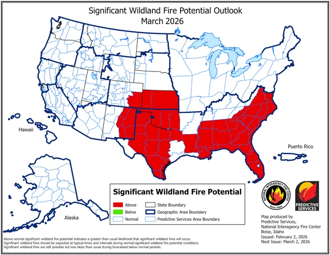 Significant Wildland Fire Potential Outlook March 2026. 