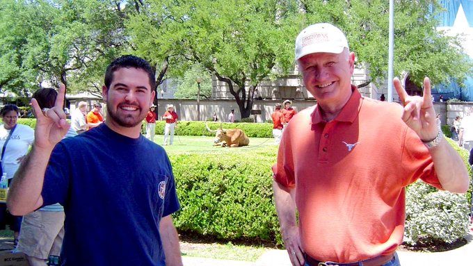 Vick with student leader at Forty Acres Fest in April 2003