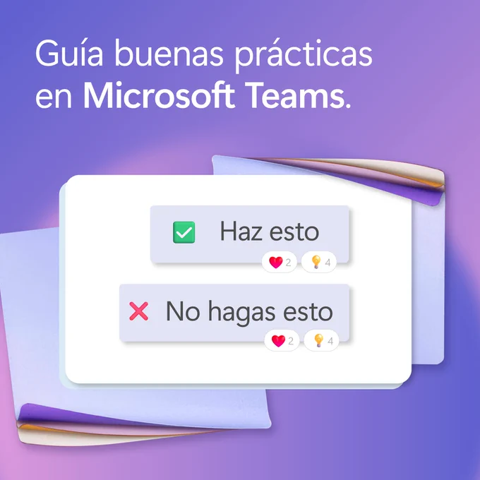 Sobre un fundo morado: \"Gu\u00EDa buenas pr\u00E1cticas en Microsoft Teams\"
