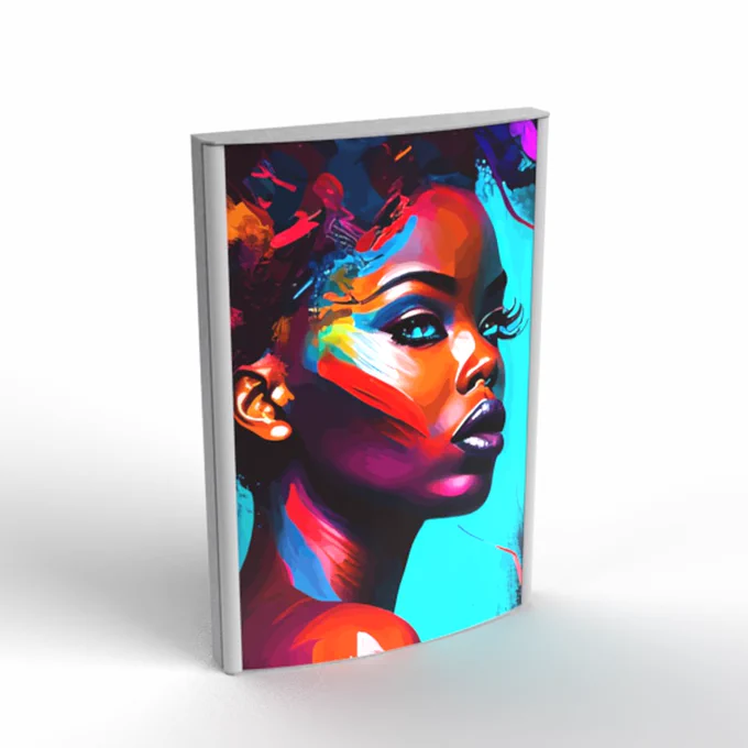 Light Box 2 Indoor A1 Portrait as a standard system includes is a LED light box with curved face for indoor application, light weight construction from steel and aluminium, clip frame to install or remove print face – with full colour print. Custom sizes are available. Standard sizes available include: A0, A1, A2, A3, A4. LB1