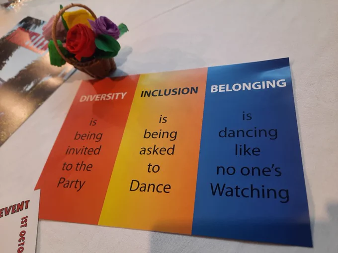 diversity is being invited to the part, inclusion is being asked to dance, belonging isdancing like no one's watching