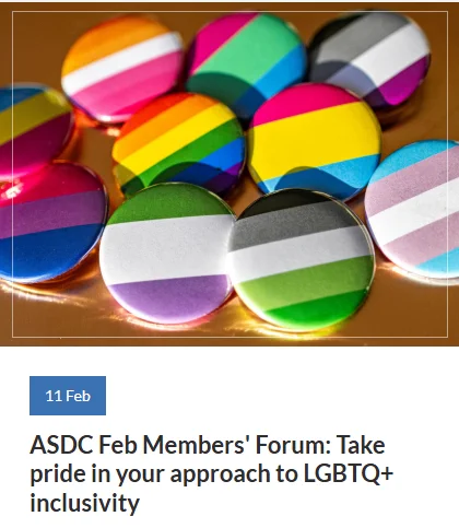 Screenshot from the ASDC website showing the upcoming LGBTQ  and inclusivity members' forum