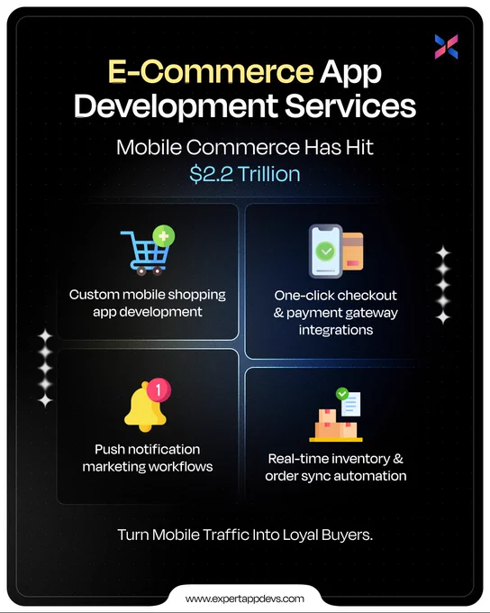 Mobile commerce has crossed $2.2 trillion, and mobile apps outperform mobile websites in conversion, retention, and repeat purchases.

At Expert App Devs, our E-Commerce Conversion Services help brands move beyond the limitations of mobile web. We build fast, intuitive, conversion-optimized native and cross-platform shopping apps that increase cart completion rates and maximize customer lifetime value.

From frictionless checkout to personalized push campaigns; your app becomes a direct revenue engine.

Ideal for D2C brands, retailers, and marketplaces ready to scale.
Launch your branded shopping app and start capturing mobile-first buyers.
Website: www.expertappdevs.com
Email: sales@expertappdevs.com
Phone:  91 701-616-6822
WhatsApp: https://wa.me/7016166822

#Ecommerce #Mcommerce #RetailTech #ExpertAppDevs #OnlineShopping #AppDev #MobileAppDevelopment #Offshore #AppDevelopers #Remote #Dedicated #Developer #EcommerceApps #RetailInnovation #DigitalCommerce #ShoppingApp
