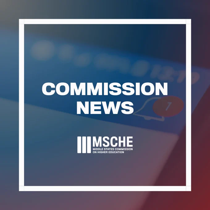 Commission news. Middle States Commission on Higher Education. In the background, a smart phone screen with a notification bell, indicating news is available.